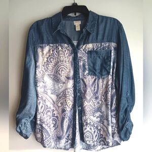 Chico's Denim and Paisley Casual Shirt